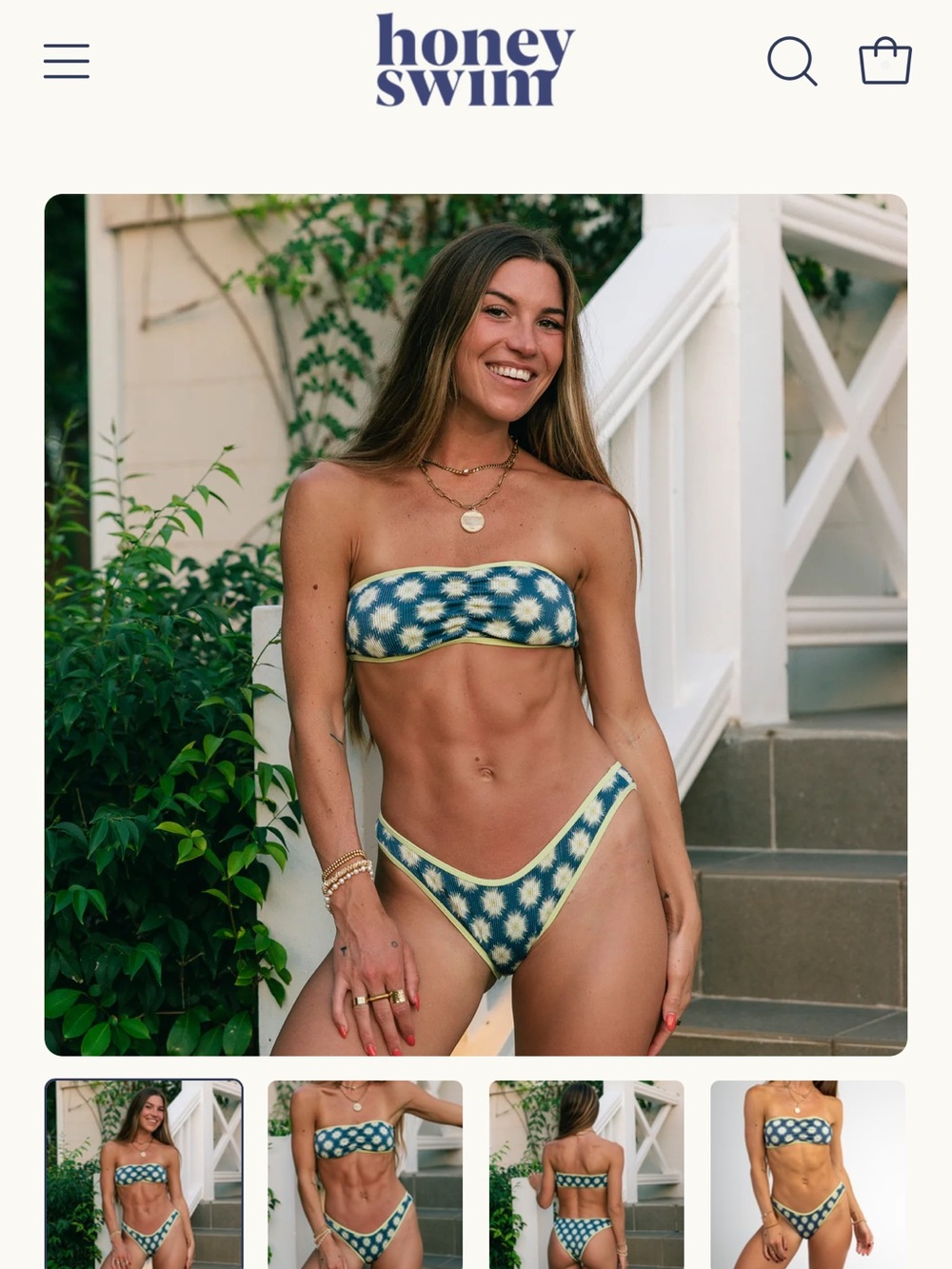 Honey Swim Pebble Ribbed Cinched Bandeau Bikini Set - Picture 7 of 12